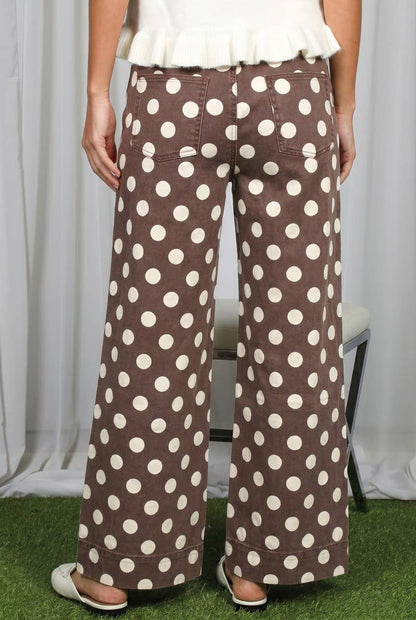 Polka Dot Straight Leg Cotton Denim Span Pants