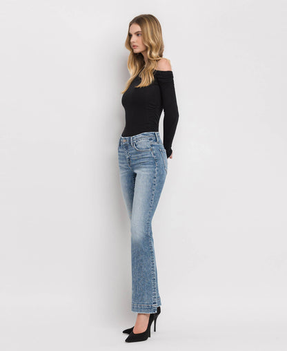 MID RISE SEAMLESS WAISTBAND BOOTCUT JEANS T6266