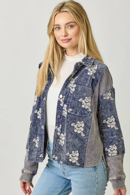 Flower Embroidery Hoodie Jacket