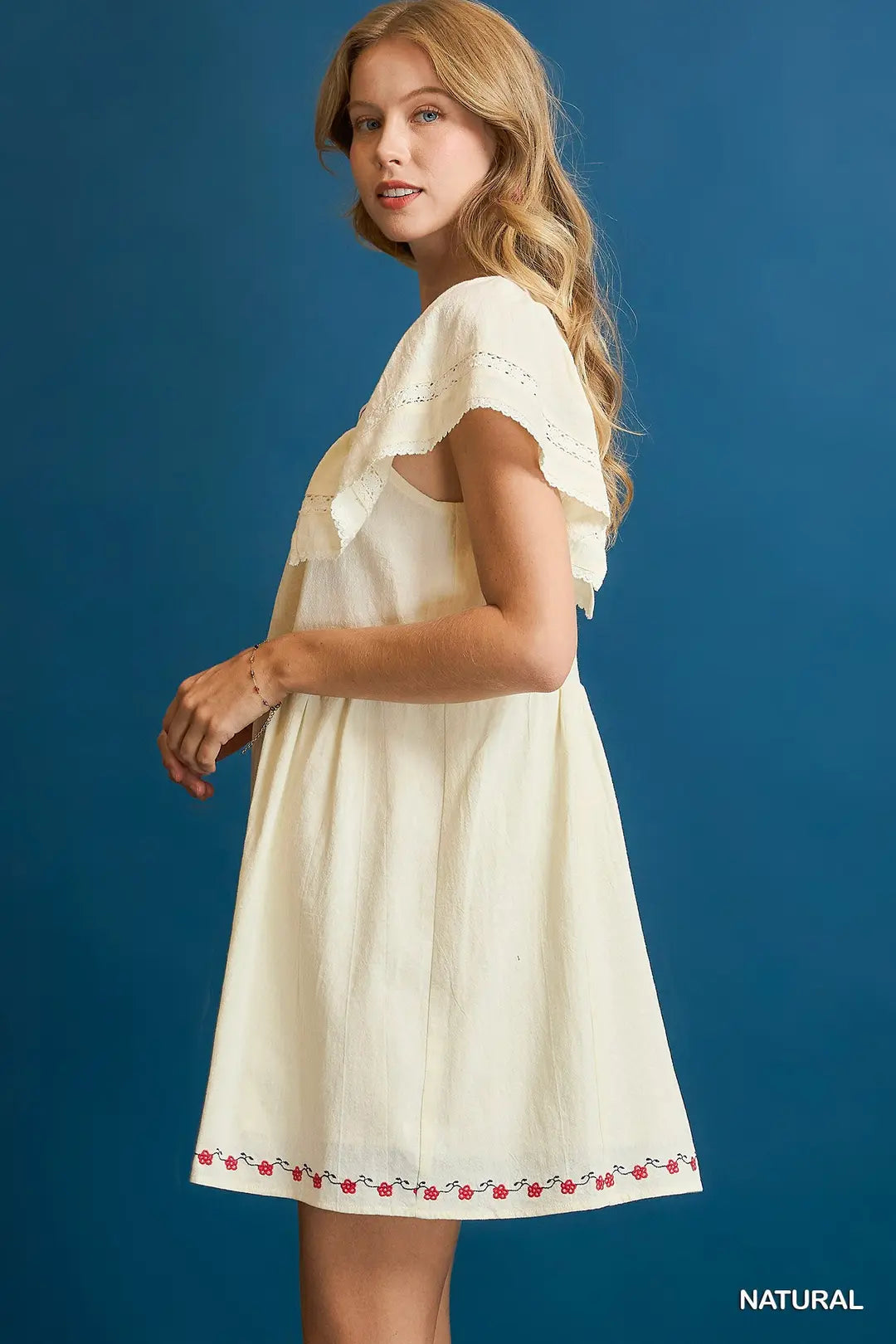 Embroidered Flutter Sleeve Dress