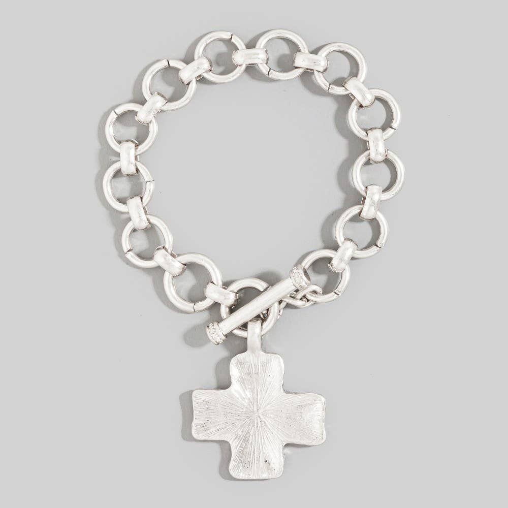 Hammered Cross Toggle Bracelet