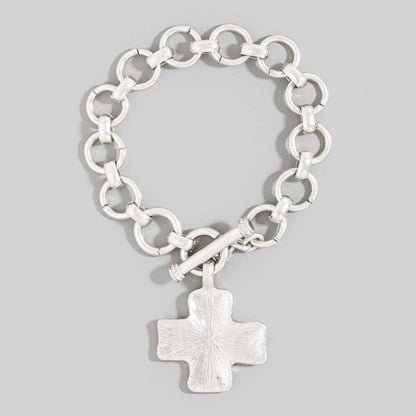 Hammered Cross Toggle Bracelet