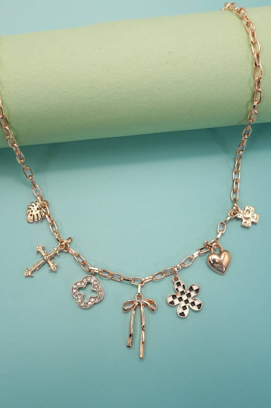 CHARM NECKLACE-CLOVER BOW CHECKER FLOWER HEART | 80N91987