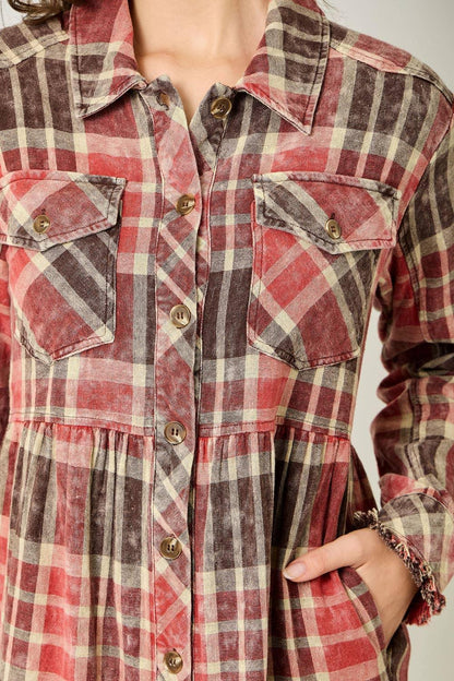 Acid Washed Tiered Coat Dress - Southern Sassy Boutique