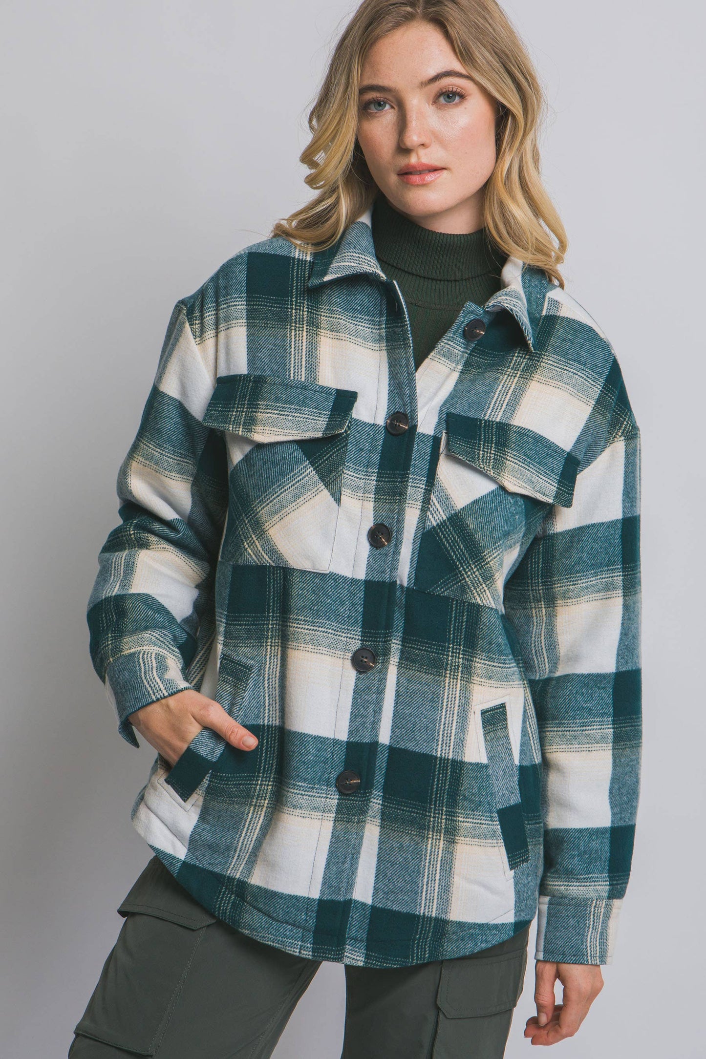 Plaid Button Up Jacket with Sherpa Lining