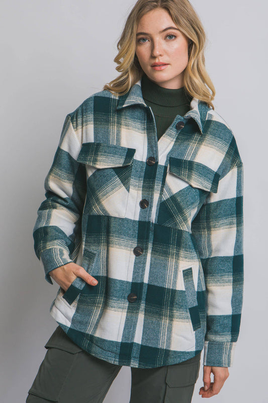 Plaid Button Up Jacket with Sherpa Lining