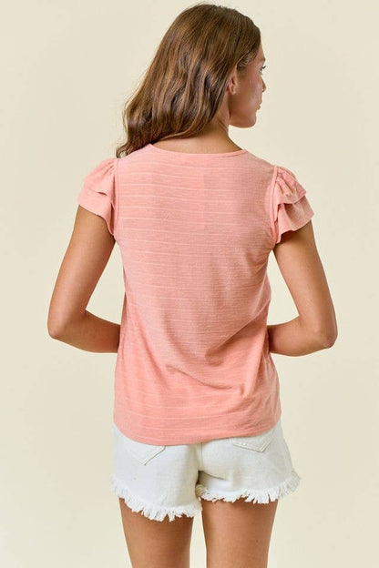 Ruffle Cap Sleeve Smocked Front Yoke Top - 45075T