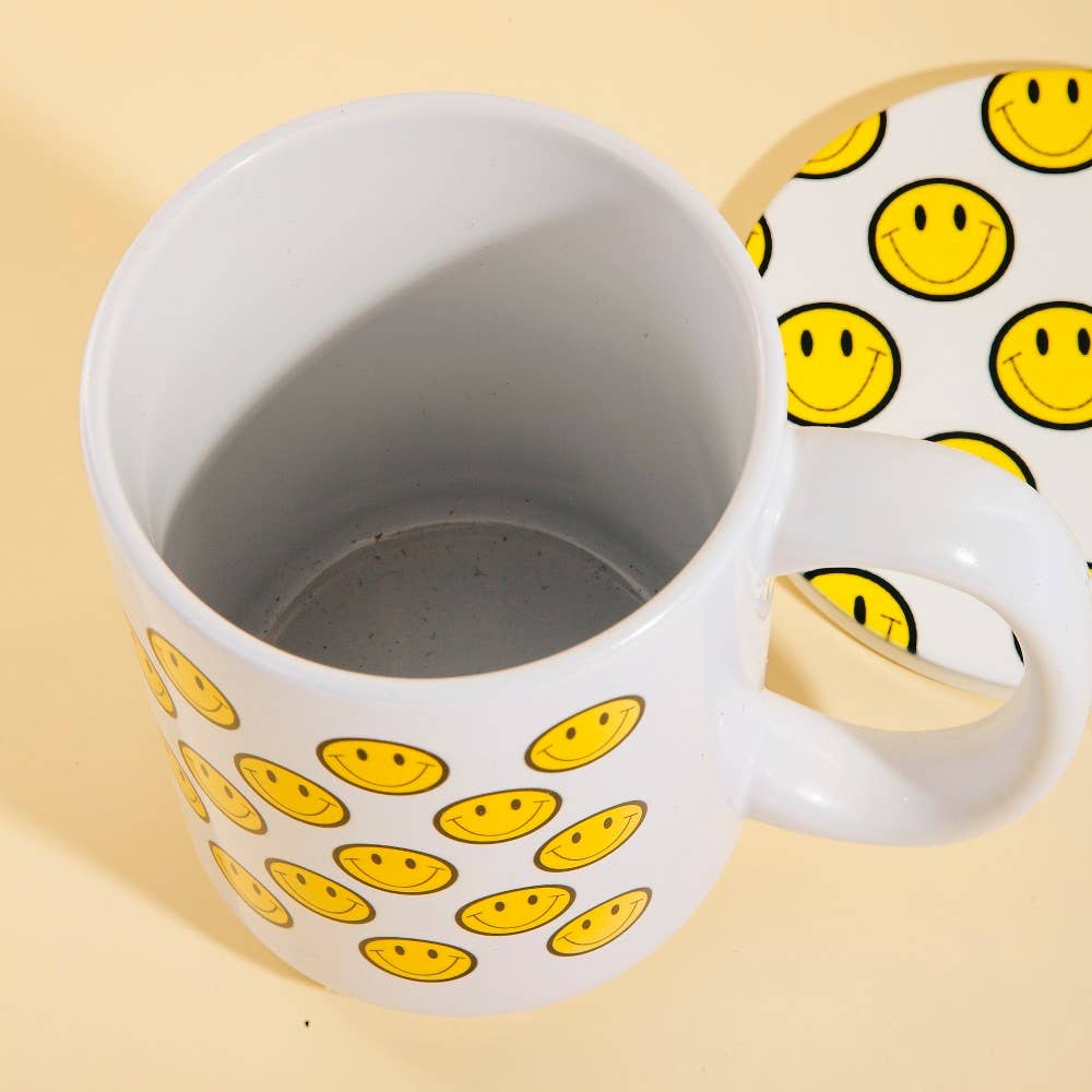Smiley Faces 15 Oz Mug With Matching Coaster Gift Set