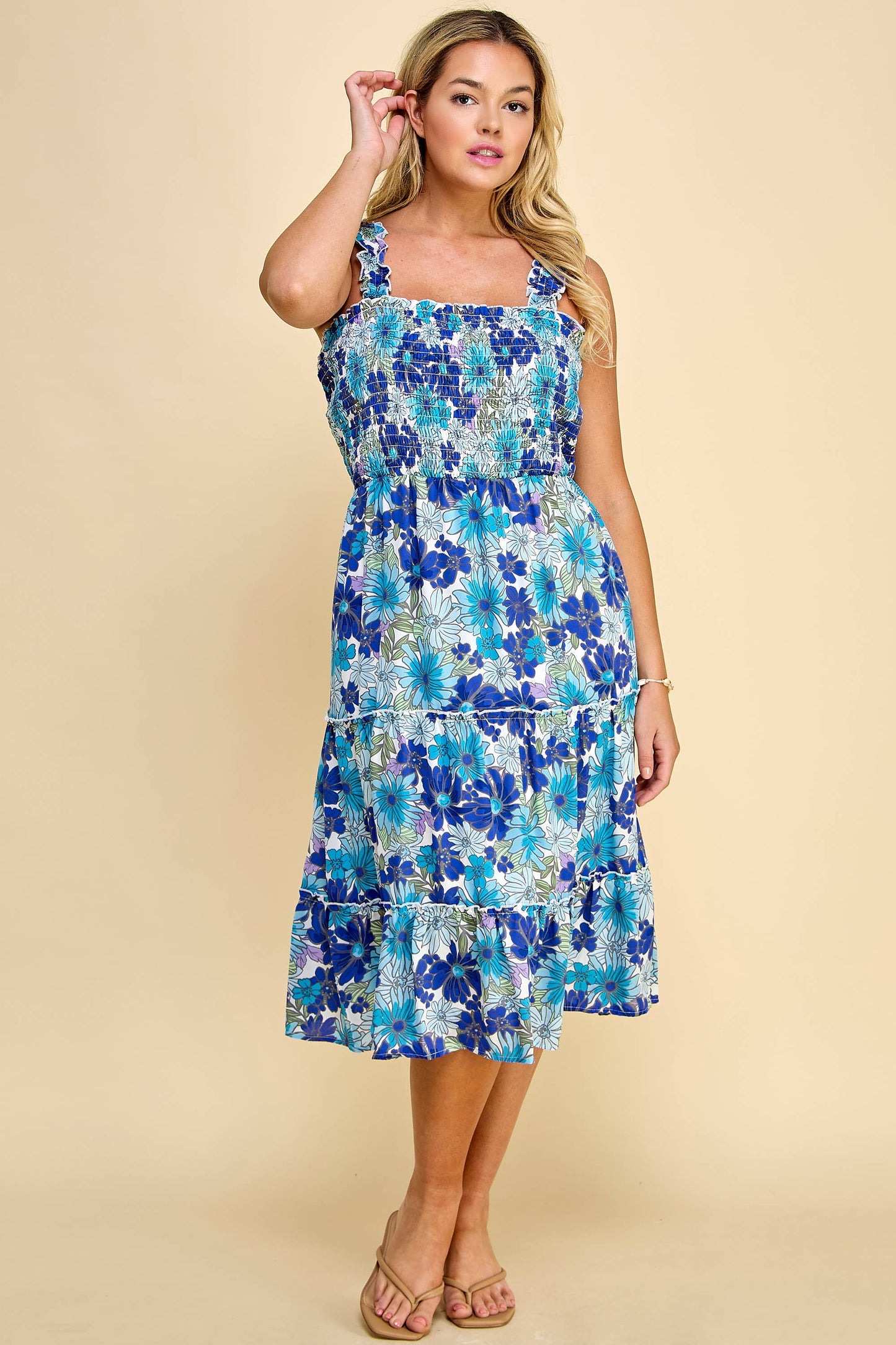 Curvy Floral Smoked Midi Dress