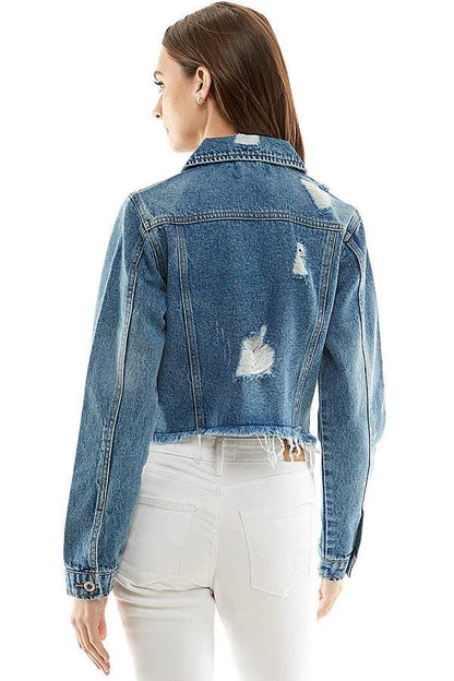 Ladies Distressed Denim Jacket - Southern Sassy Boutique
