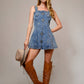 Studded Western Buckle Stretch Denim Dress