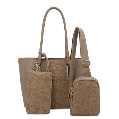 Maye Paisley Embossed 3 in 1 Tote Set
