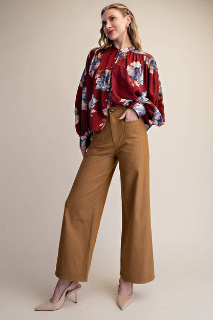 Stretchy Jeans High Rise Front Pocket Wide Leg
