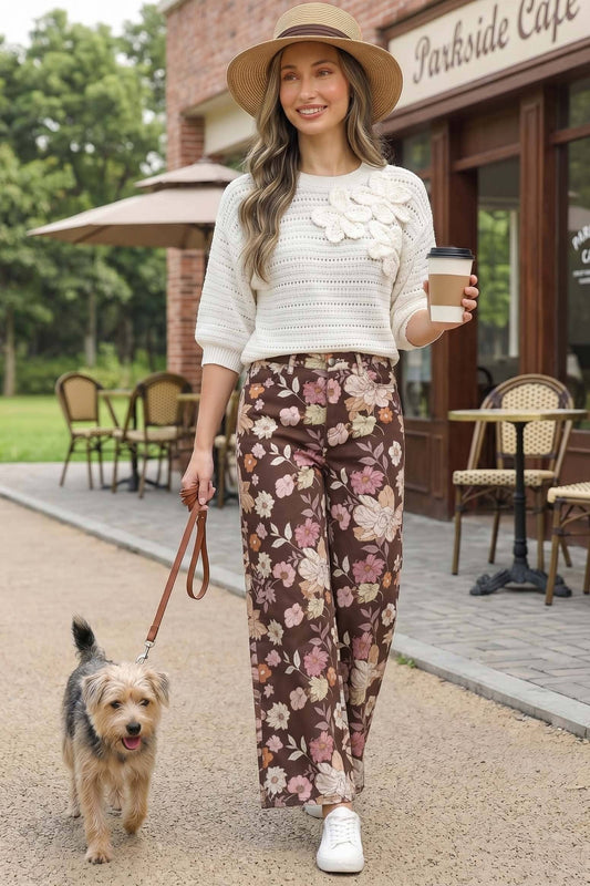 Floral Print Straight Leg Jean Pants