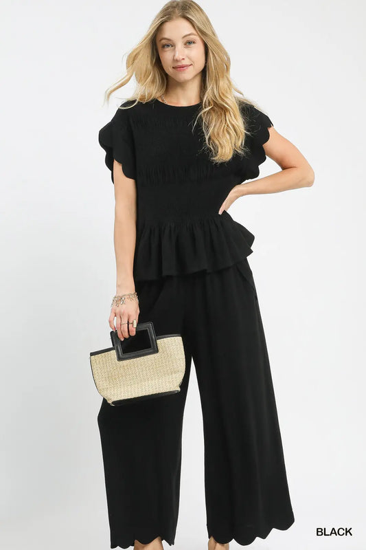 Linen Blend Smocked Peplum Top