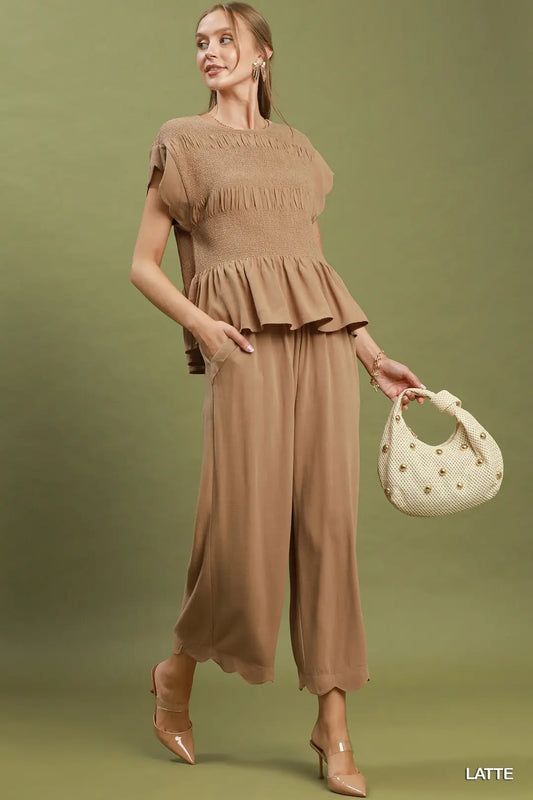 Linen Blend Smocked Peplum Top