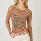 Lettuce Hem Mesh Print Top