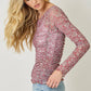 Lettuce Hem Mesh Print Top