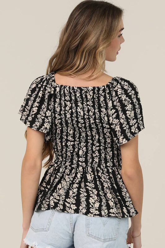 V Neck Smocked Bodice Top