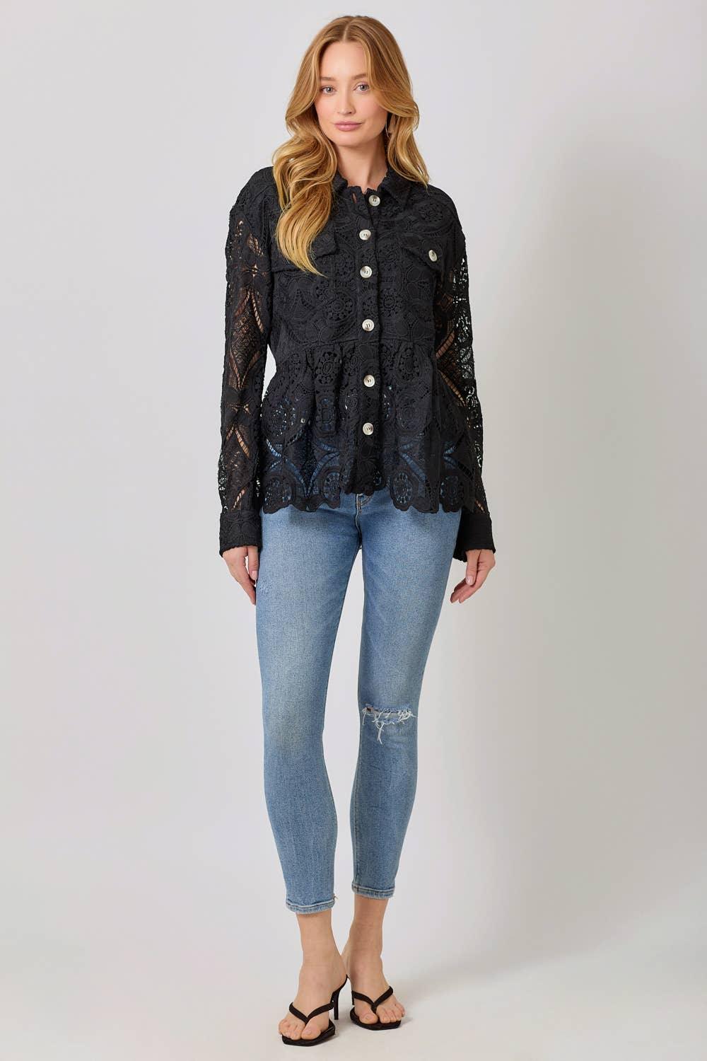 Lace Peplum Trucker Jacket - Southern Sassy Boutique
