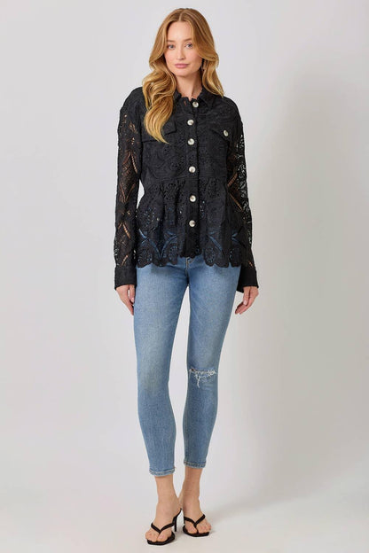 Lace Peplum Trucker Jacket - Southern Sassy Boutique