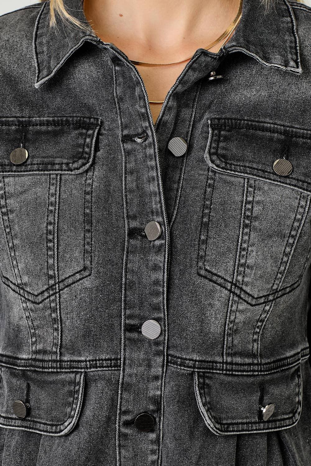 Washed Denim Peplum Jacket - Southern Sassy Boutique