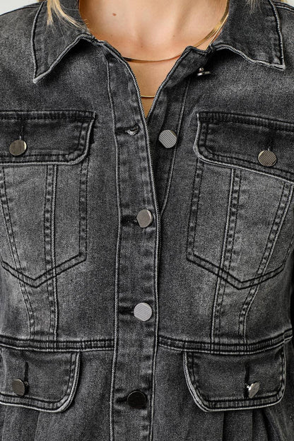 Washed Denim Peplum Jacket - Southern Sassy Boutique