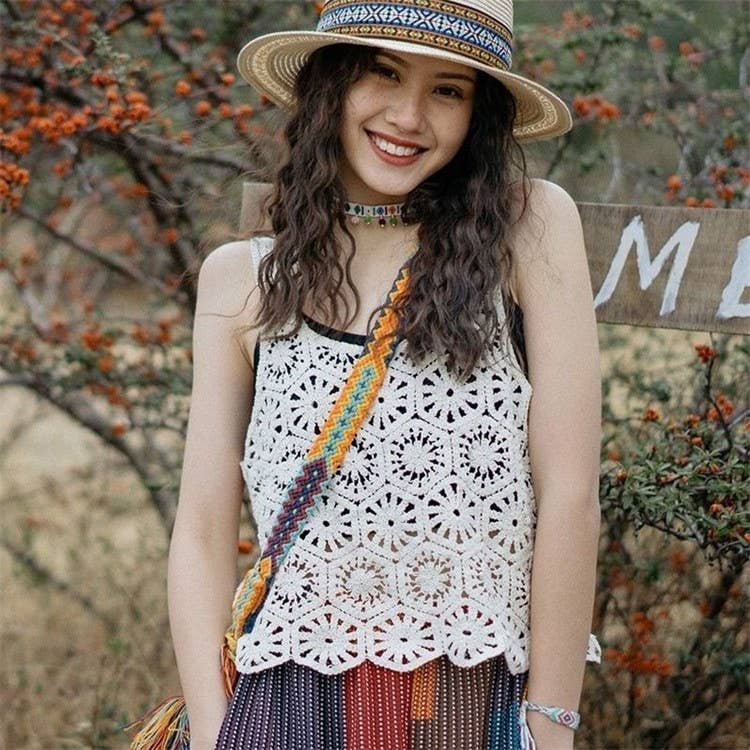 Vintage Embroidery Hollow Out Crochet Knit Vest