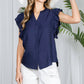 Split Neck Double Flutter Sleeve Blouse Shirt