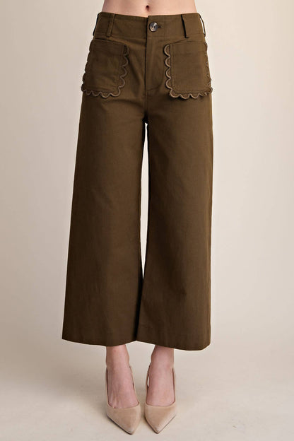 Colette Cropped Scallop Pocket Detail Wide-Leg Pants