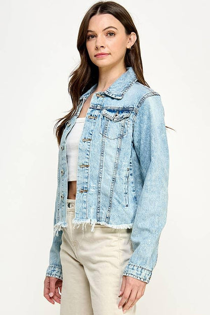Cropcut Denim Jacket with Distressed - Southern Sassy Boutique