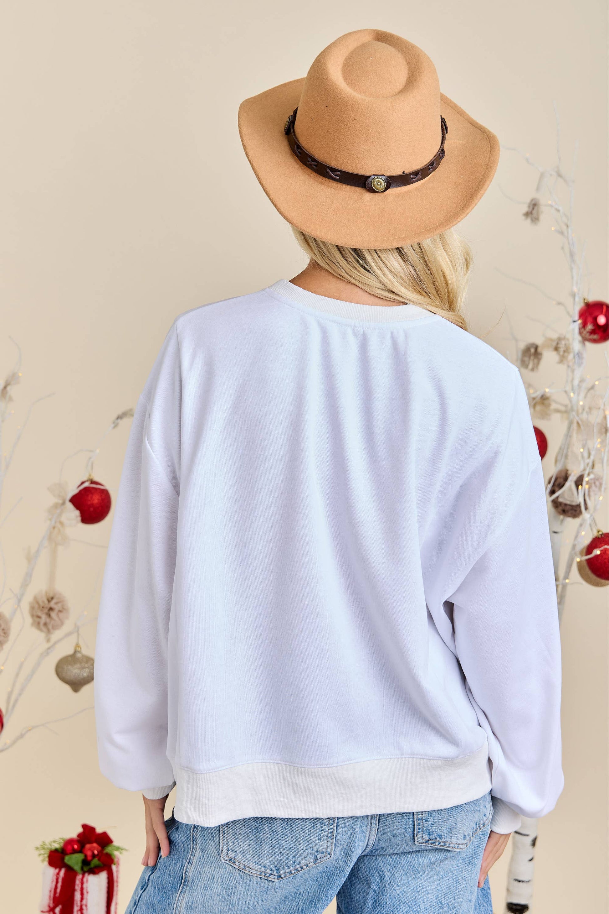 Merry With Ornament Patchwork Oversized Long Sleeve Top - Southern Sassy Boutique