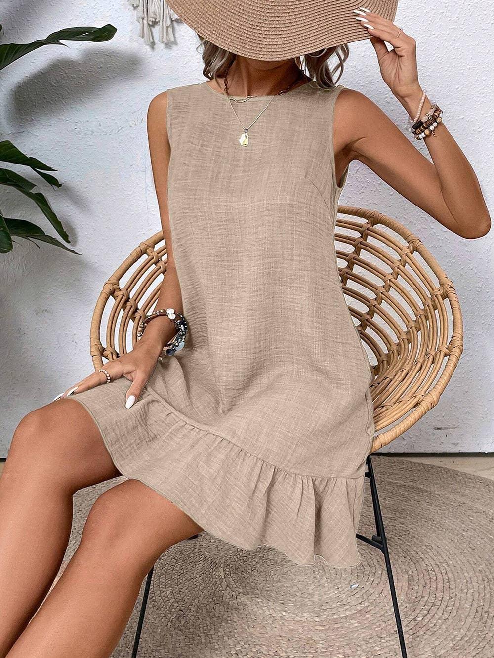Sleeveless Ruffle Trim Halter Dress - Southern Sassy Boutique