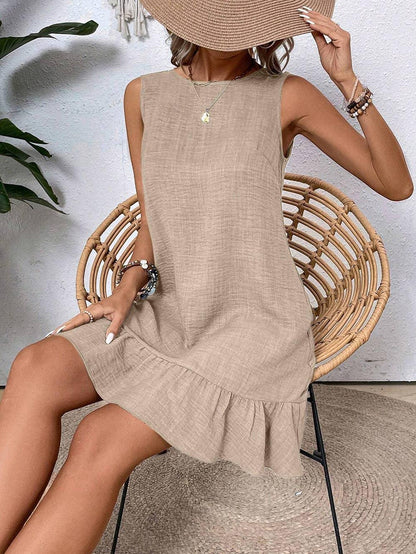 Sleeveless Ruffle Trim Halter Dress - Southern Sassy Boutique