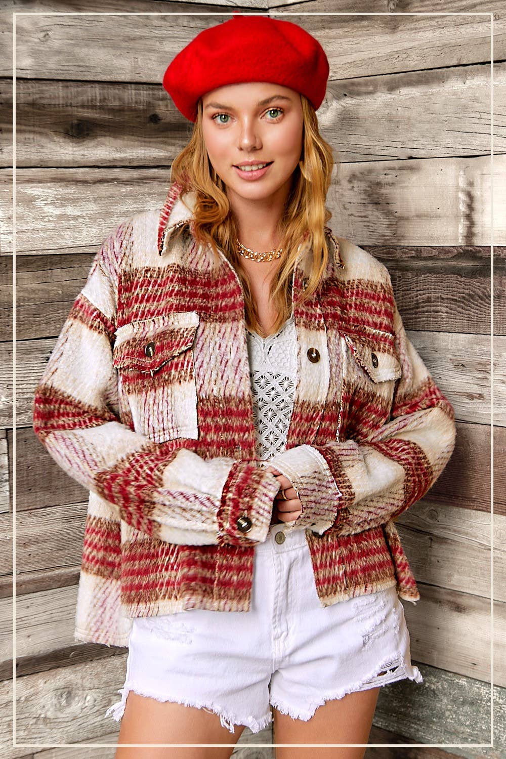 Plaid Patterned Soft Brushed Button-Down Jacket