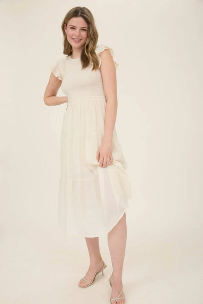 SMOCKED TIERED MIDI DRESS - Southern Sassy Boutique