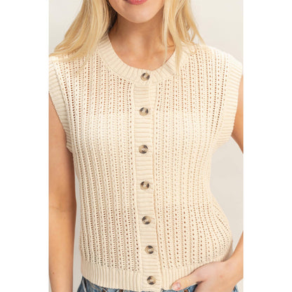 Sleeveless Ribbed Button Sweater