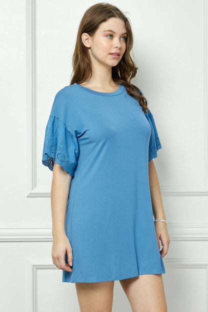 Eyelet Ruffle Sleeve Mini Dress