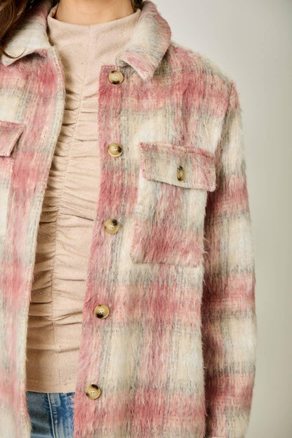Button Down Plaid Fur Jacket - Southern Sassy Boutique