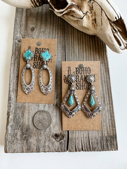 Western Aztec Cross Stone Stud Earrings - Southern Sassy Boutique