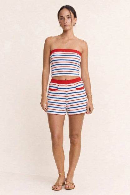 STRAPLESS CROPPED TUBE TOP SHORTS SET