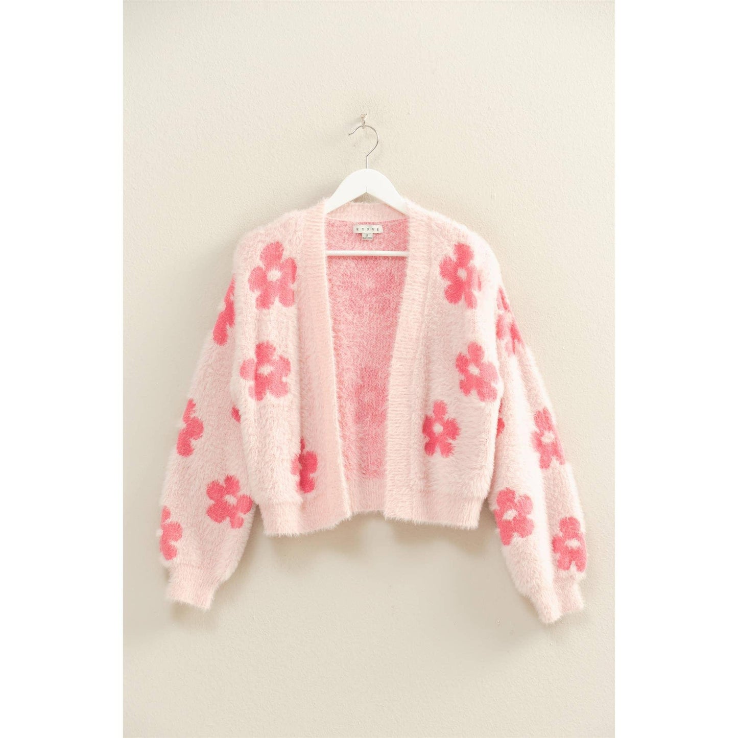 Floral Pattern Fuzzy Sweater Cardigan - Southern Sassy Boutique