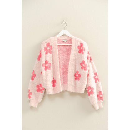 Floral Pattern Fuzzy Sweater Cardigan - Southern Sassy Boutique