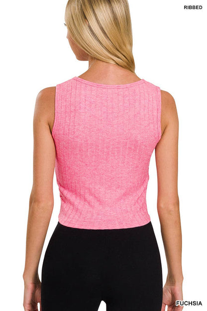 Ribbed V Neck Cropped Tank Top