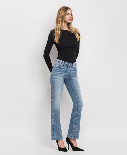 MID RISE SEAMLESS WAISTBAND BOOTCUT JEANS T6266