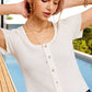 Stretchy Brushed Waffle Knit Short Sleeve Button Top