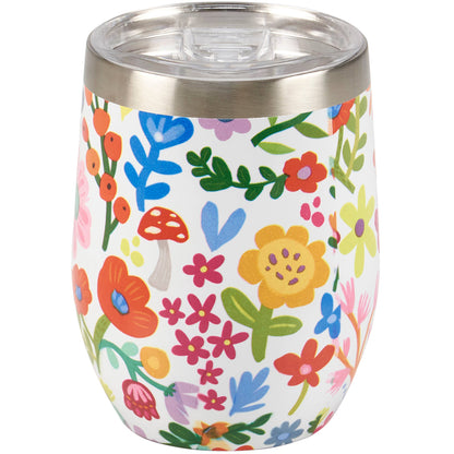 Happy Flowers Wine Tumbler