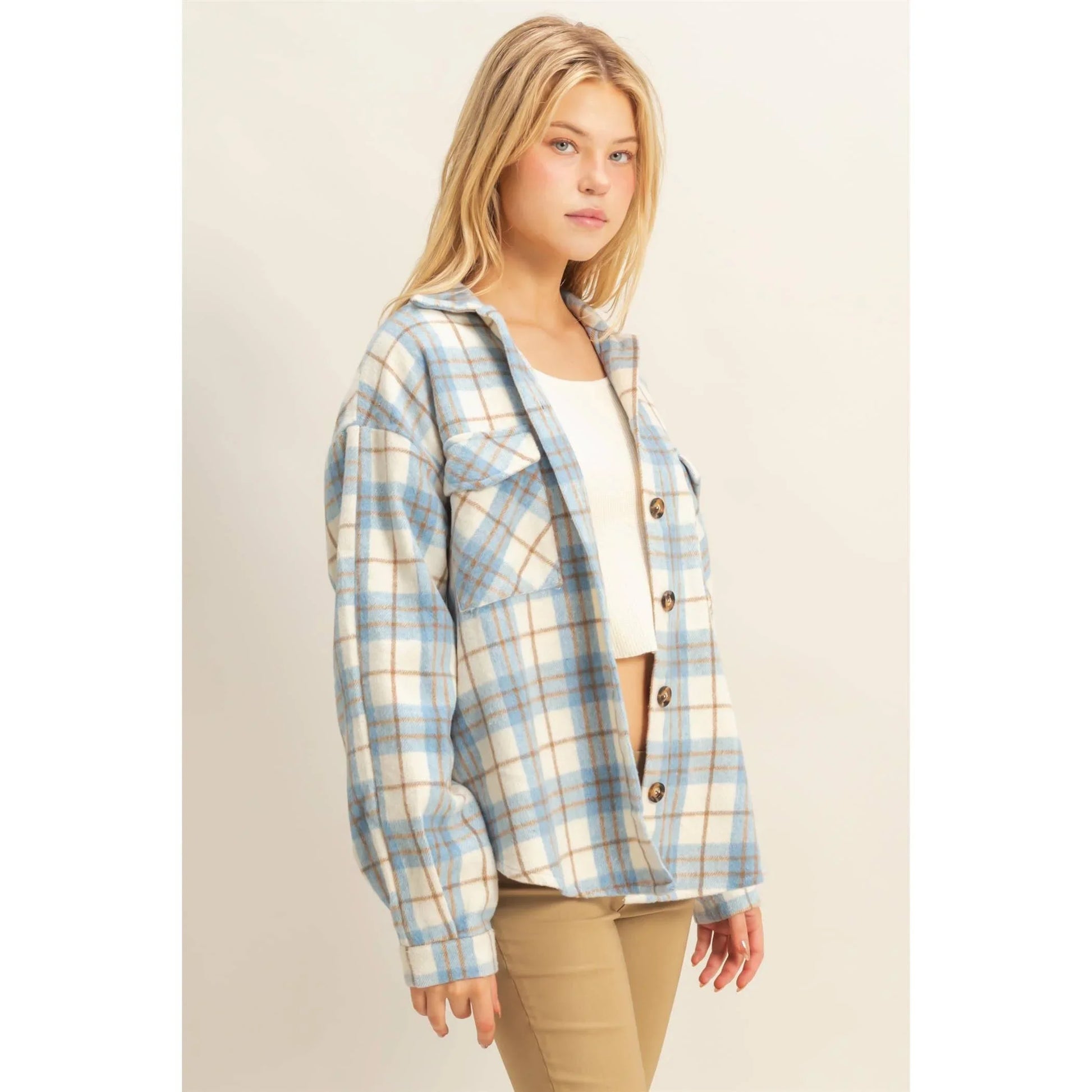 Collared Plaid Shacket - Southern Sassy Boutique