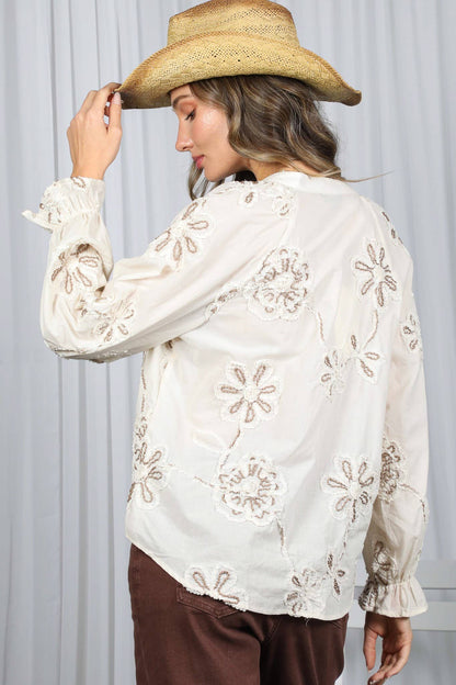 Floral Embroidered 100% Cotton Elegant Blouse VT83071 - Southern Sassy Boutique
