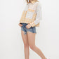 Mix Plaid Pocket Front Button Up Crop Shirt